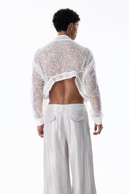 Net Alloy Sequin Crop Jacket White