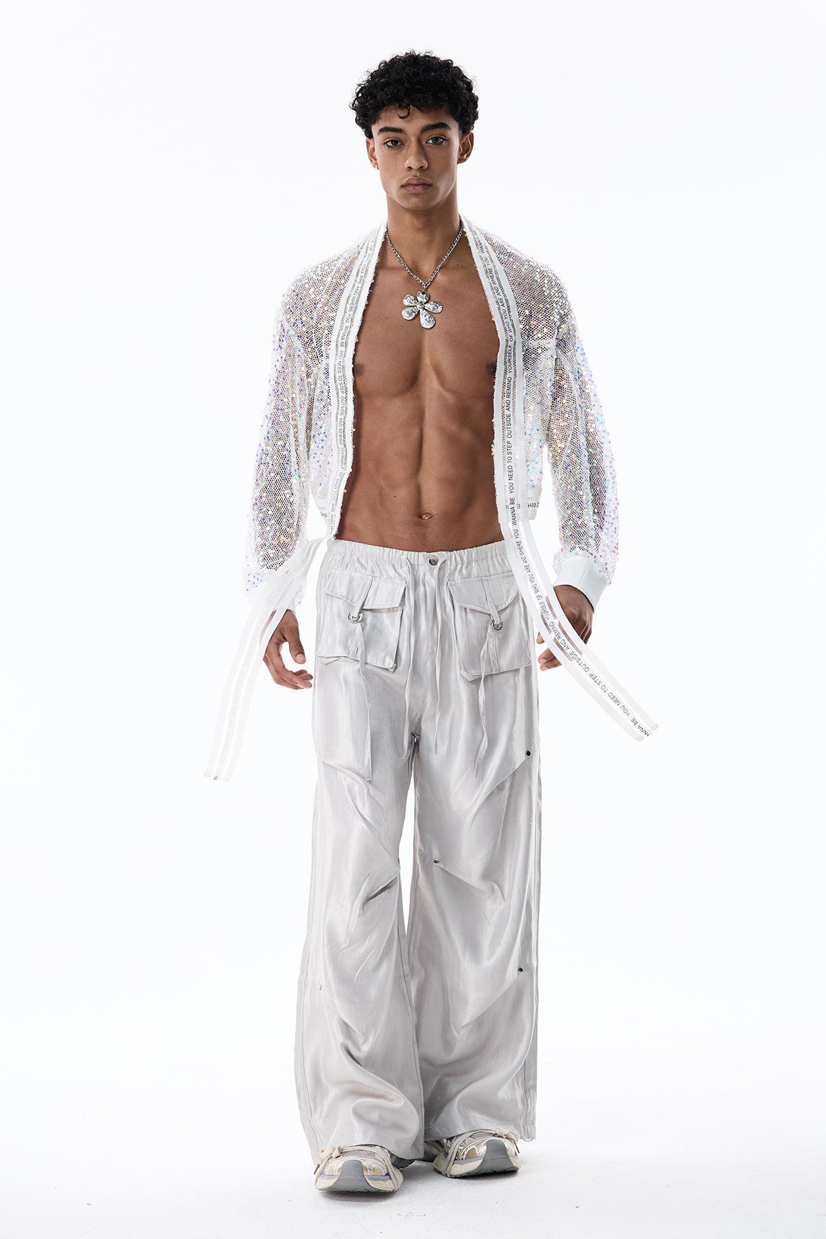 Net Alloy Sequin Crop Jacket White