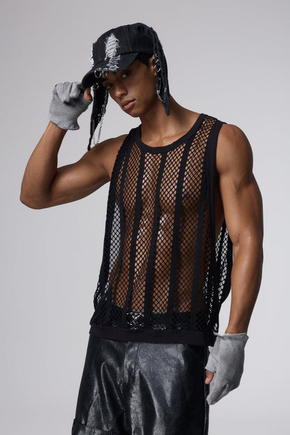 Net Motion Cutout Fishnet Top Black