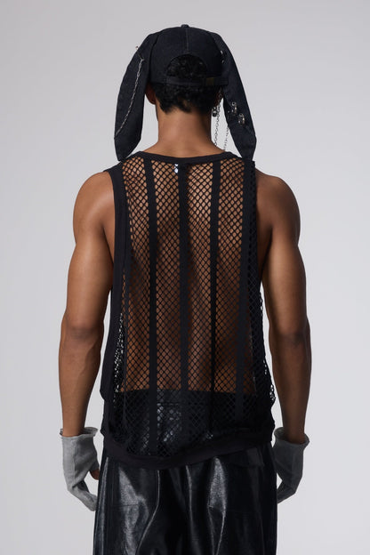 Net Motion Cutout Fishnet Top Black