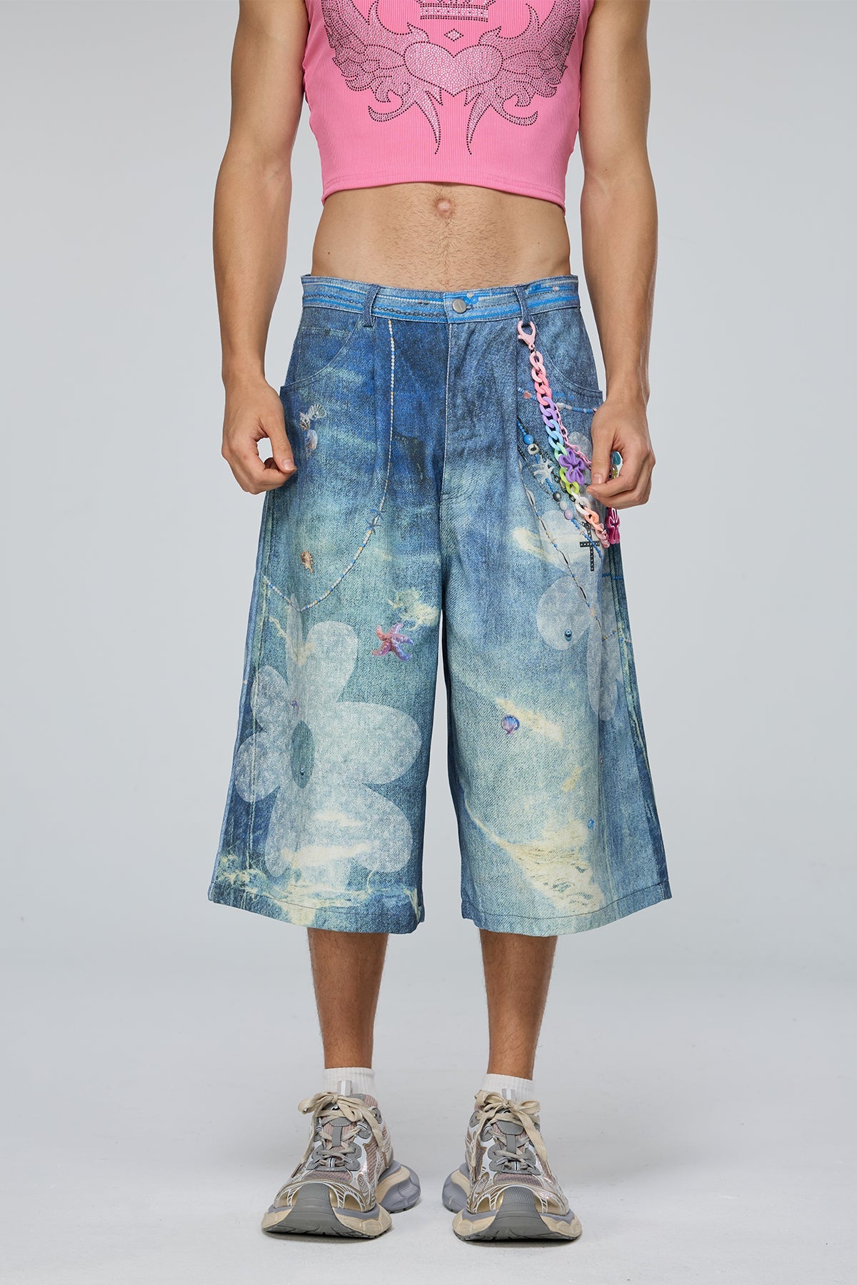 Neutral Warp Print Capri Jeans