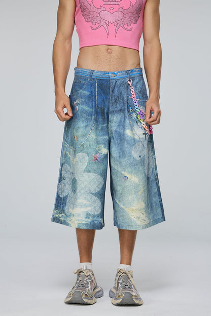 Neutral Warp Print Capri Jeans