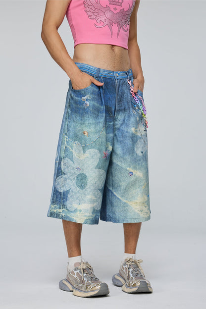 Neutral Warp Print Capri Jeans