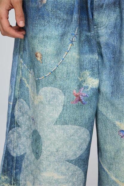 Neutral Warp Print Capri Jeans