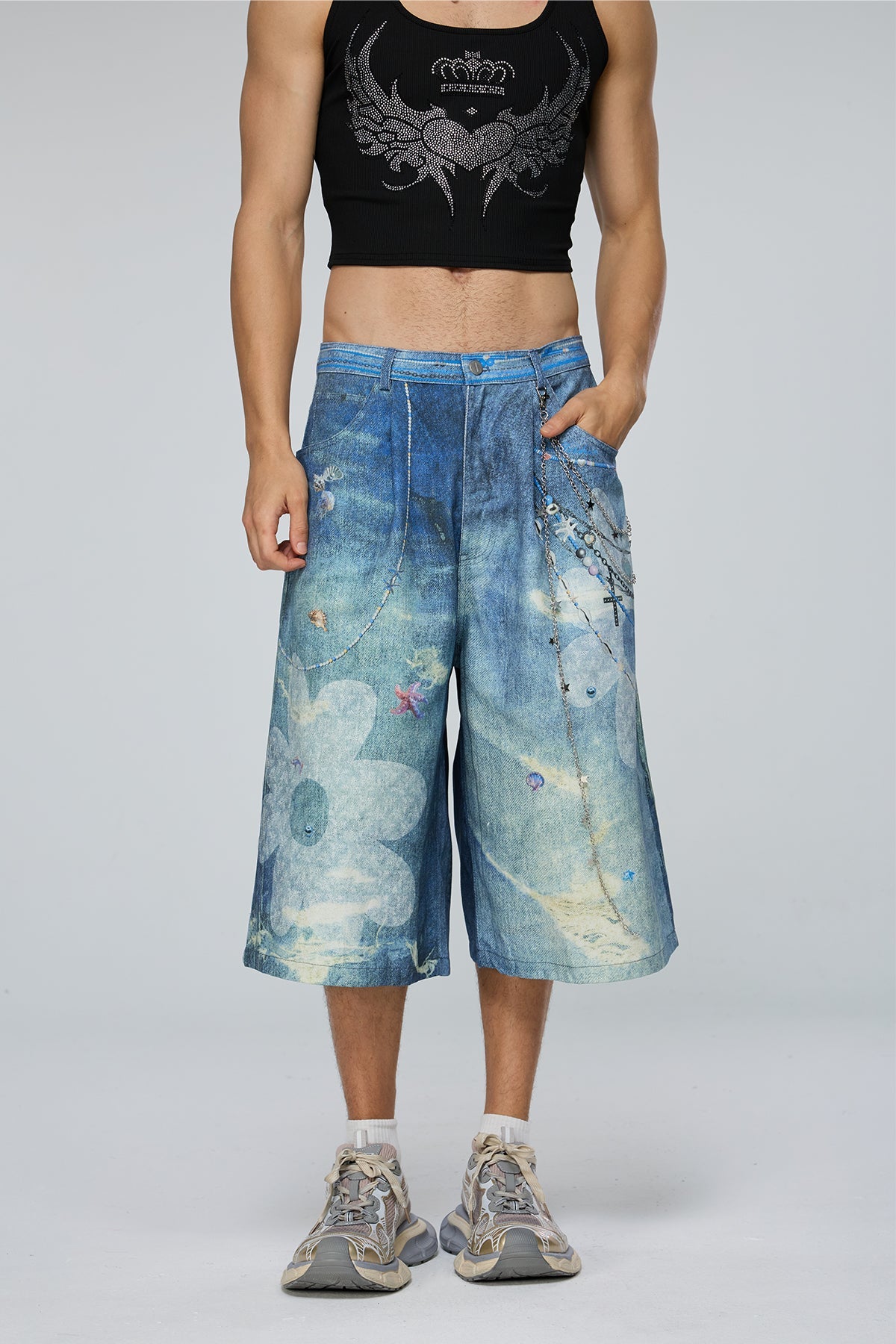 Neutral Warp Print Capri Jeans