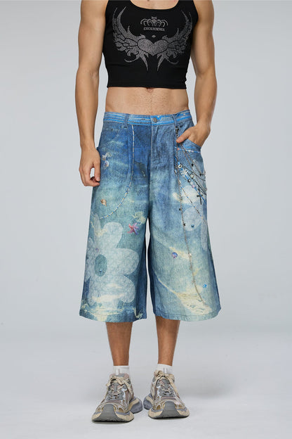 Neutral Warp Print Capri Jeans