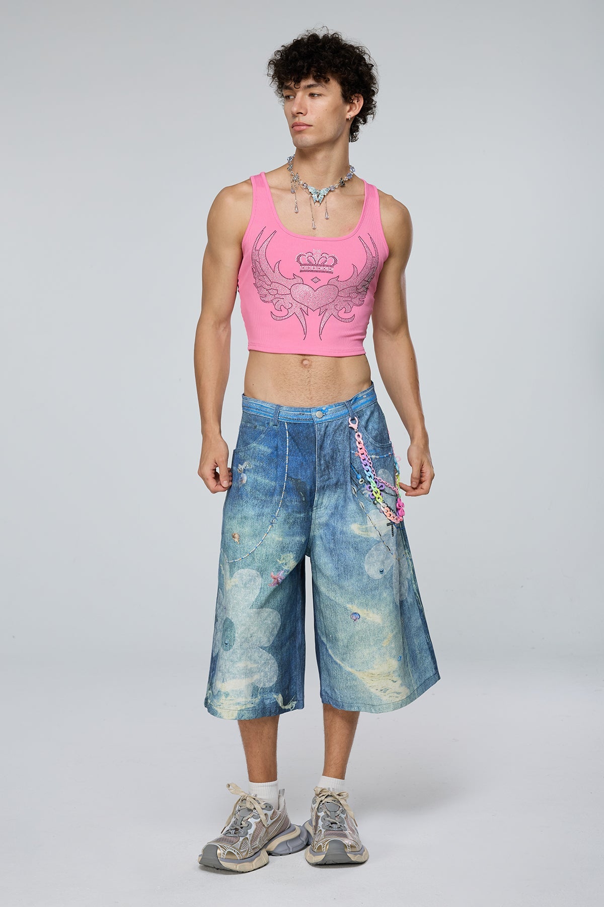 Neutral Warp Print Capri Jeans