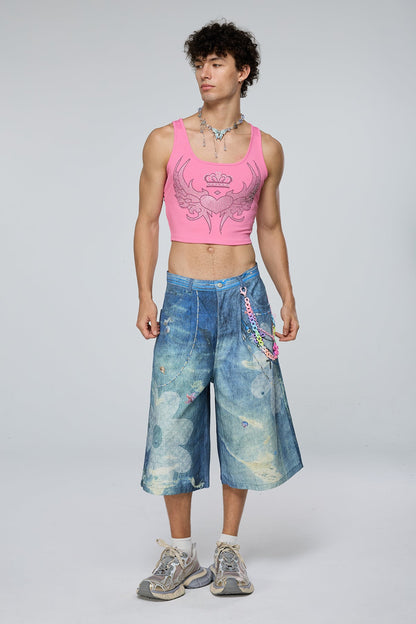 Neutral Warp Print Capri Jeans