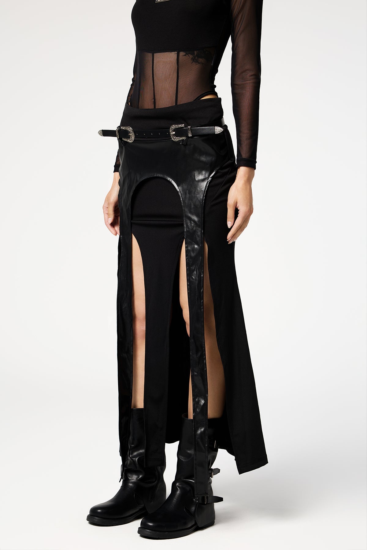 Night Bite Leather Split Maxi Skirt