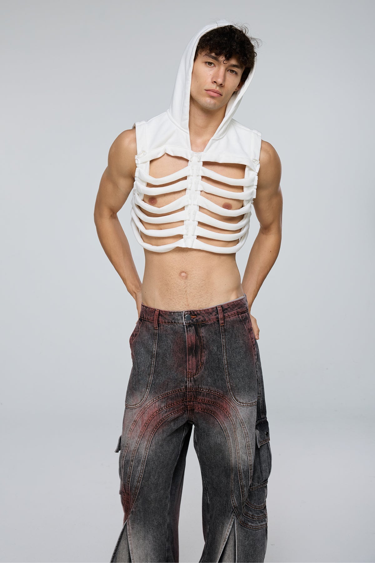 Night Inertia Cutout Hooded Crop Vest White
