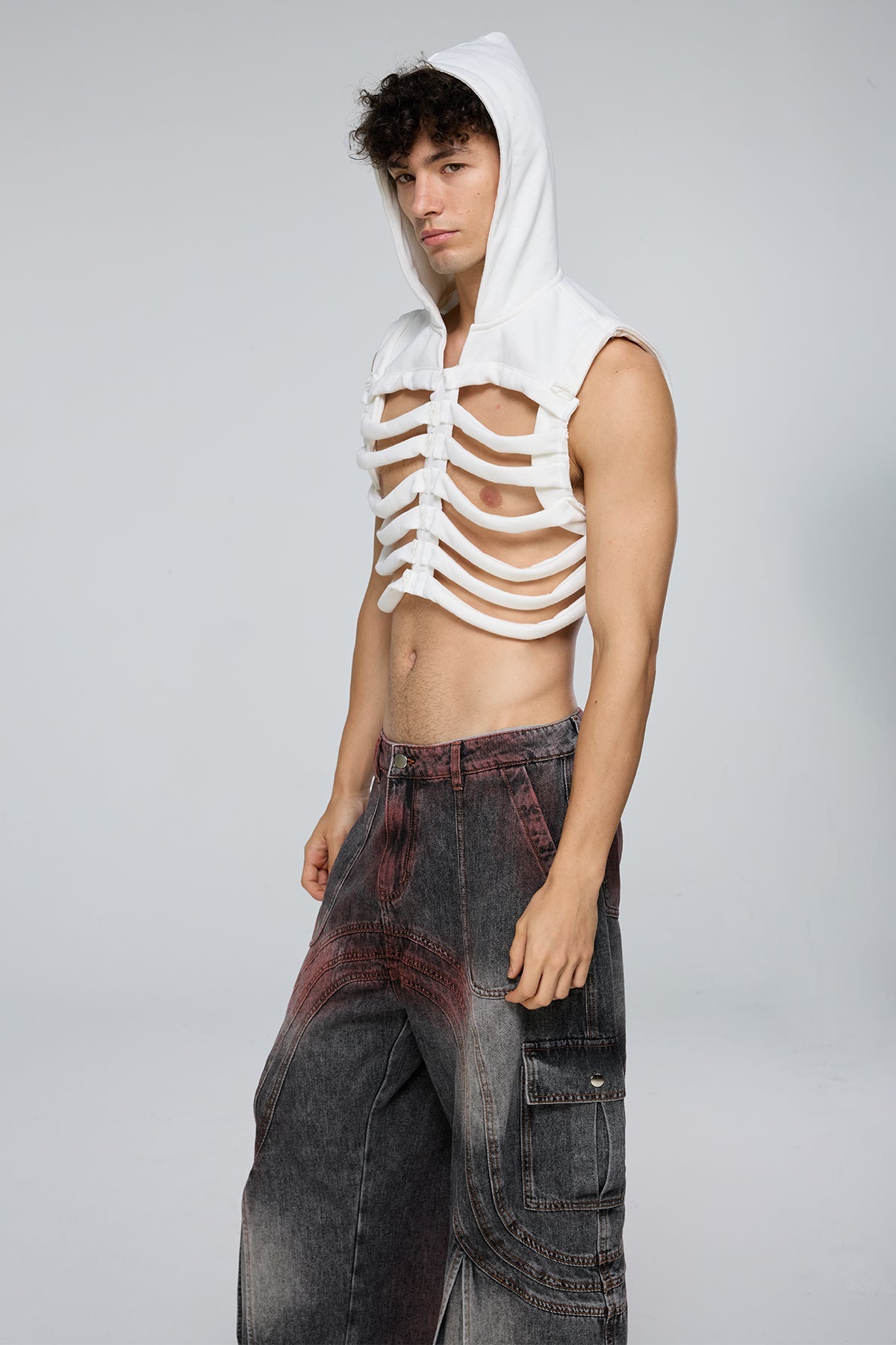 Night Inertia Cutout Hooded Crop Vest White