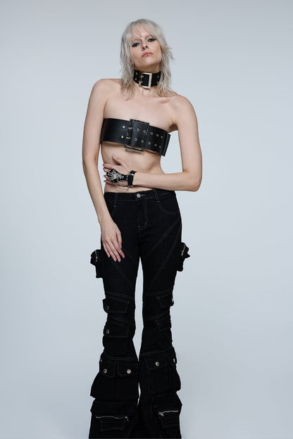 Night Lock Leather Buckle Tube Top With Choker