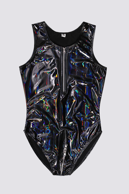 Night Pulse Zipper Glossy Bodysuit
