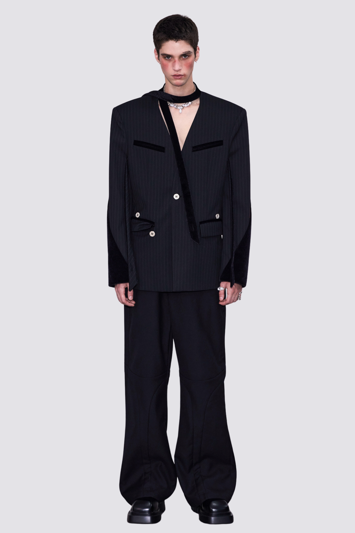 Night Thread V Neck Stripe Long Sleeve Jacket
