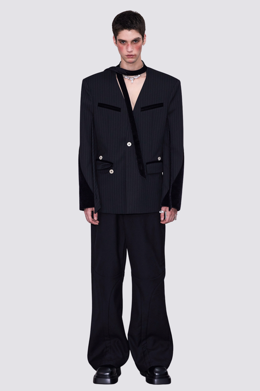 Night Thread V Neck Stripe Long Sleeve Jacket