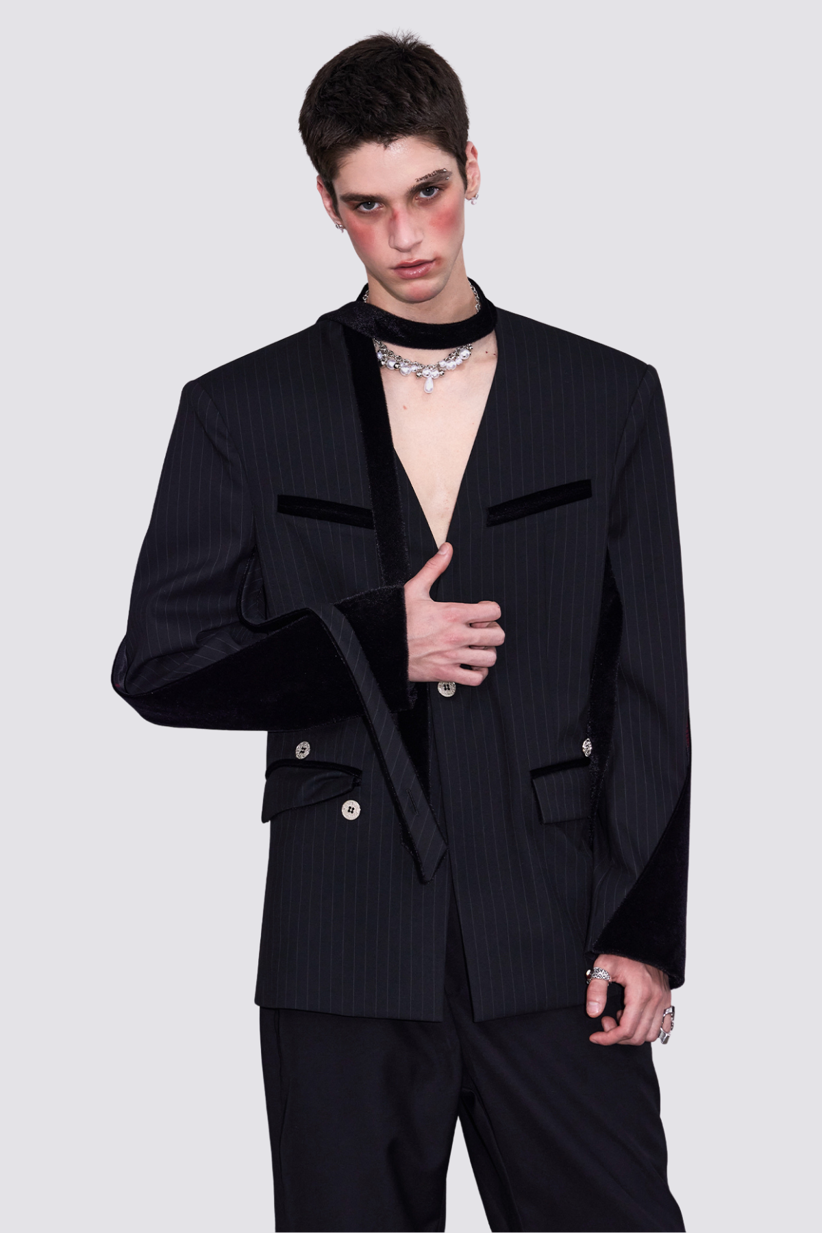Night Thread V Neck Stripe Long Sleeve Jacket