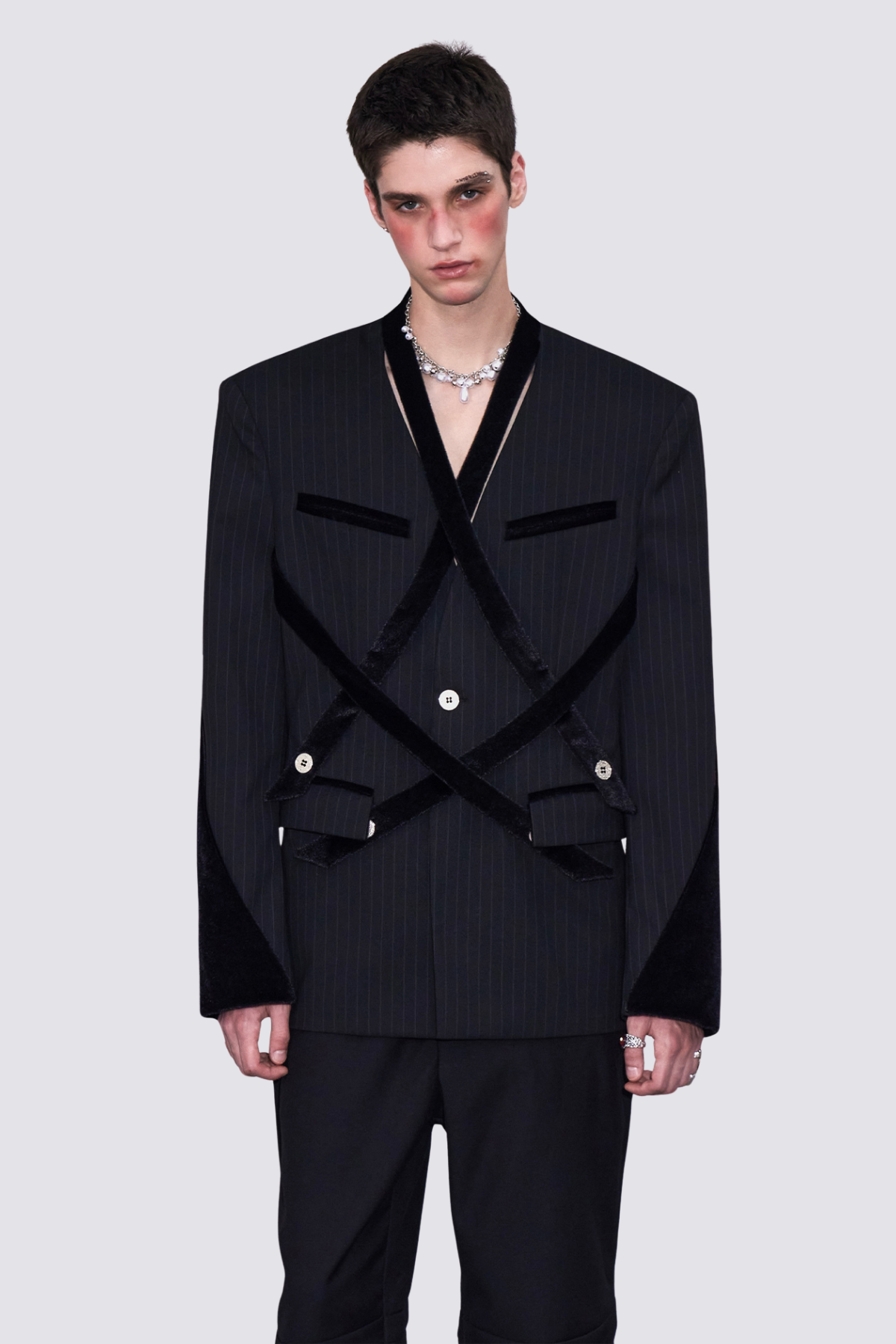 Night Thread V Neck Stripe Long Sleeve Jacket