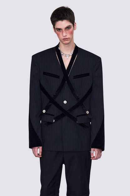 Night Thread V Neck Stripe Long Sleeve Jacket