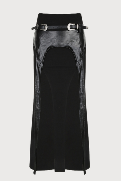 Night Bite Leather Split Maxi Skirt
