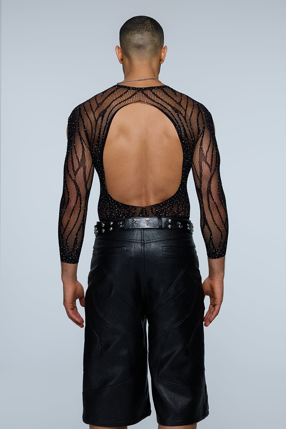 Nova Stud Rhinestone Cutout Long Sleeve Bodysuit Black
