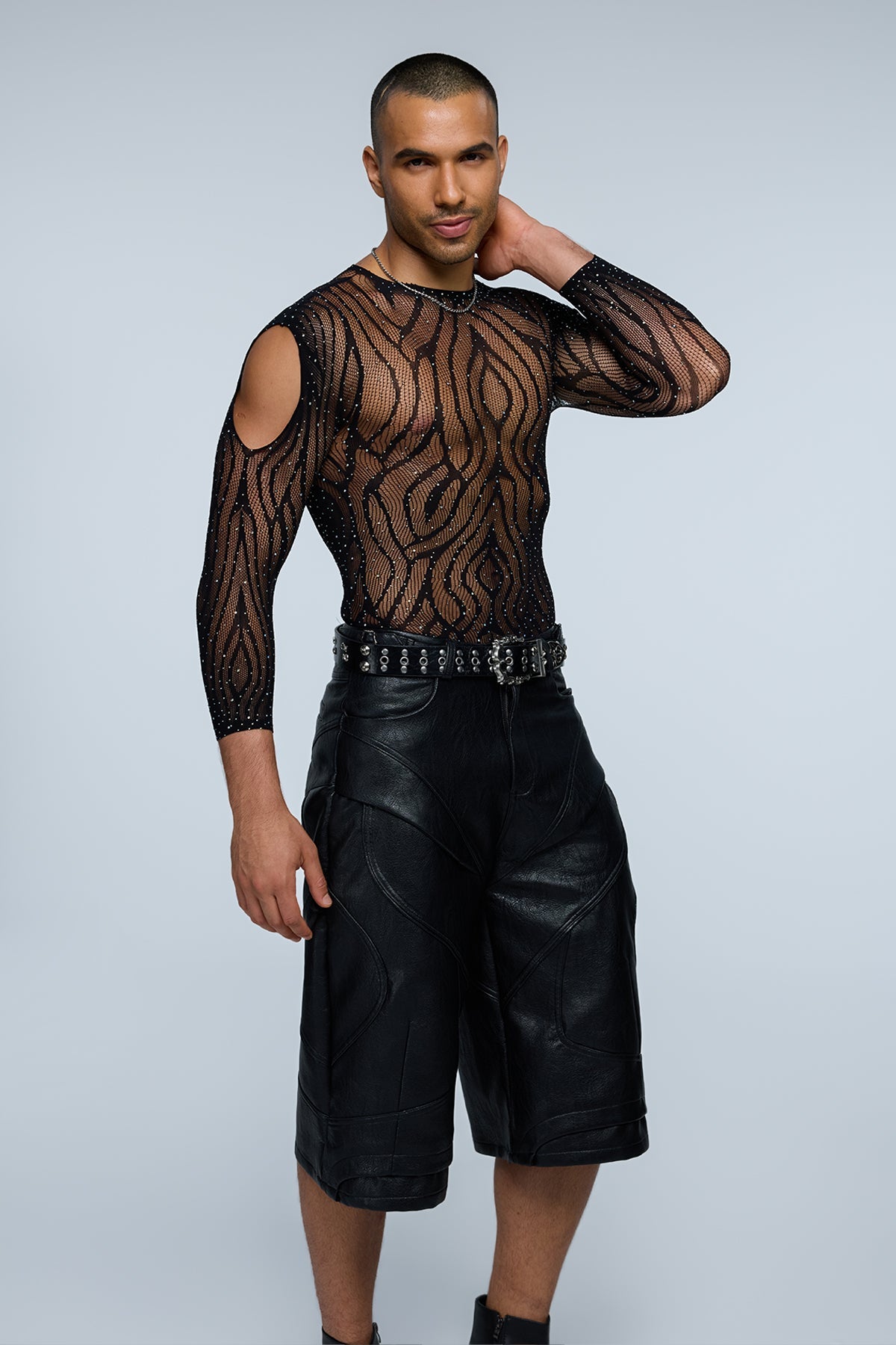 Nova Stud Rhinestone Cutout Long Sleeve Bodysuit Black