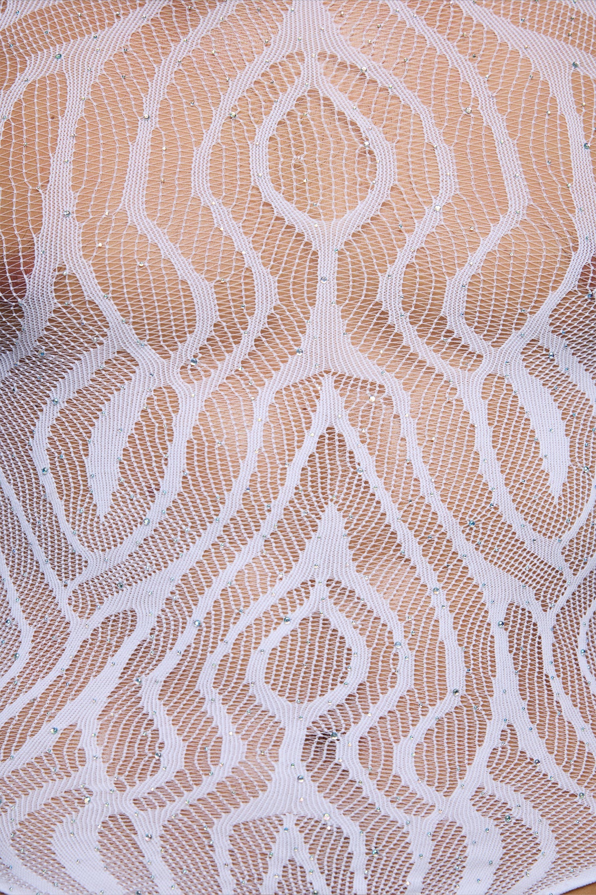 Nova Stud Rhinestone Cutout Long Sleeve Bodysuit White