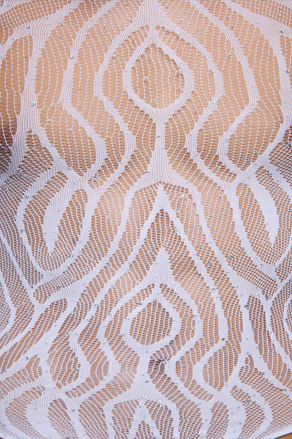 Nova Stud Rhinestone Cutout Long Sleeve Bodysuit White