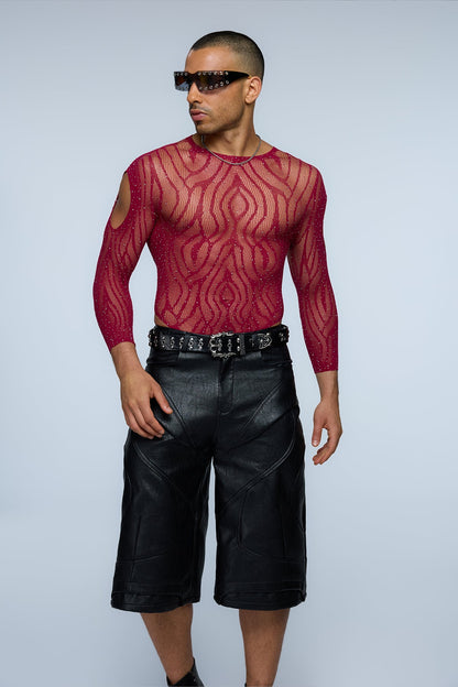 Nova Stud Rhinestone Cutout Long Sleeve Bodysuit Wine