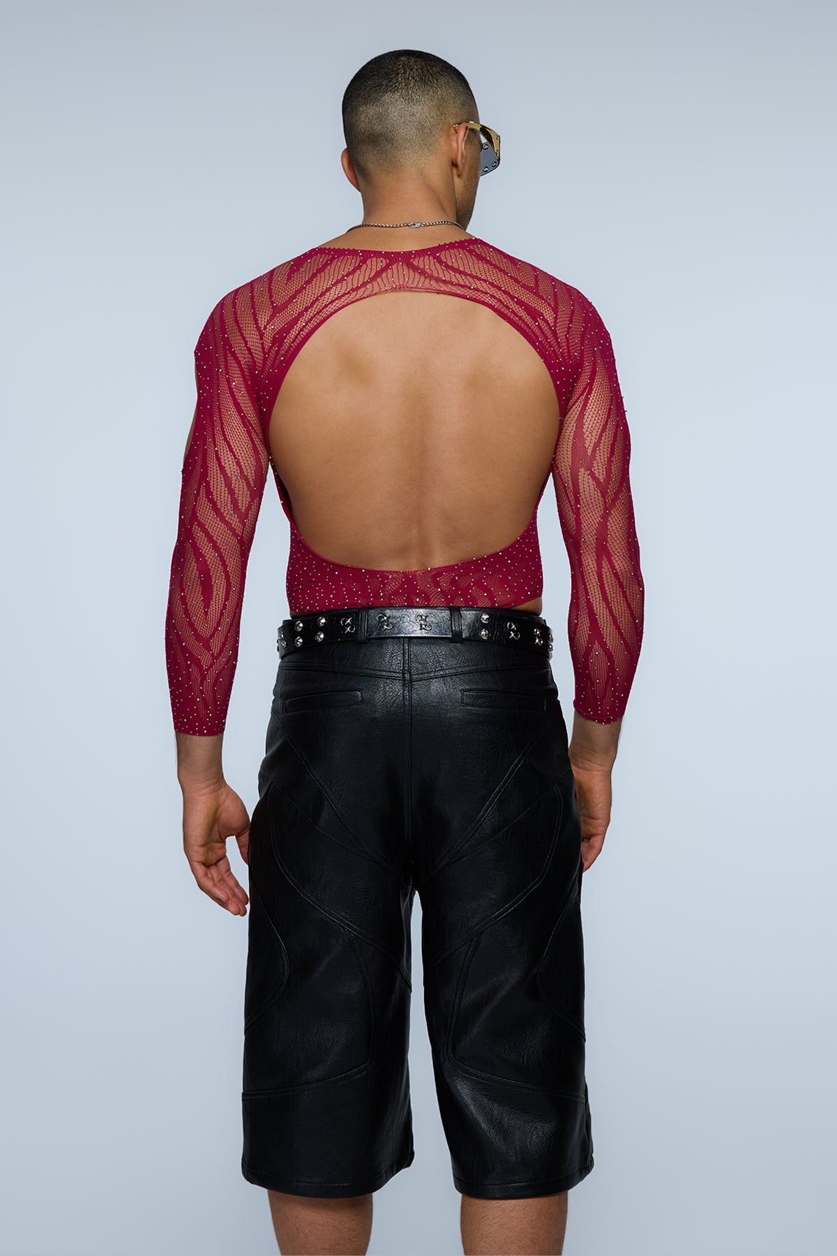 Nova Stud Rhinestone Cutout Long Sleeve Bodysuit Wine