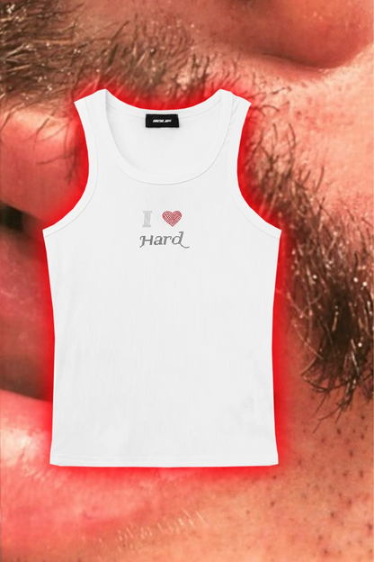 Aggressive Calm Rhinestone Tank Top In White