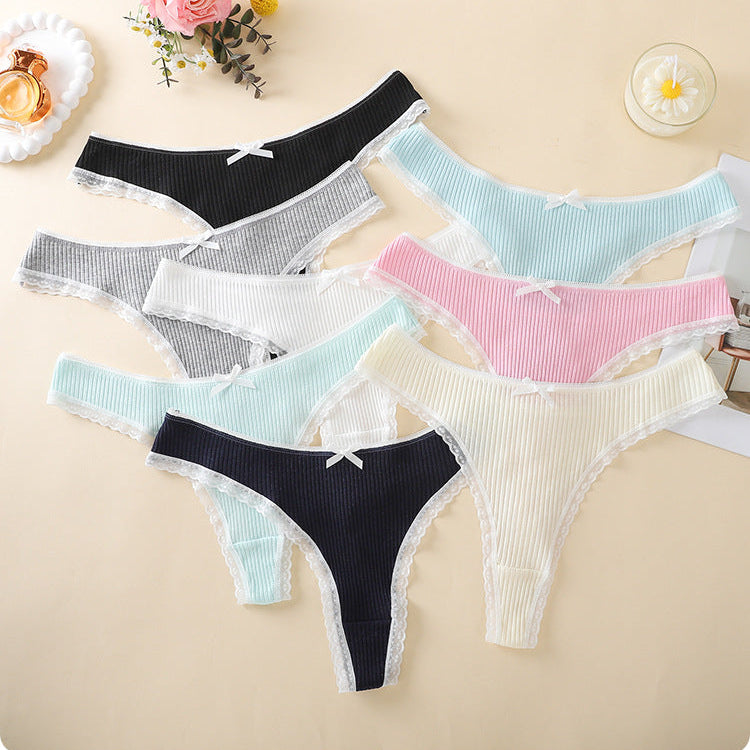 Bowknot Lace Trim Thong