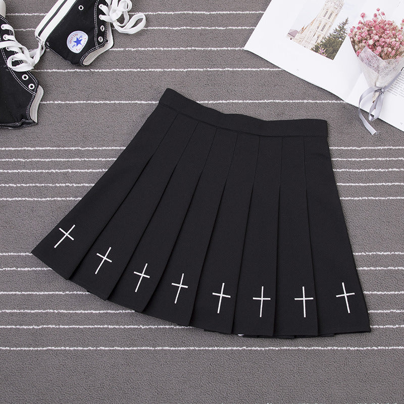 Gothic Cross Pleated Skirt
