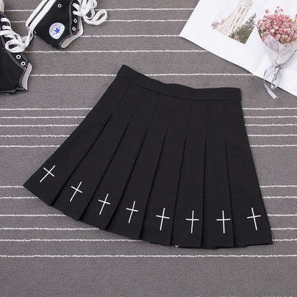 Gothic Cross Pleated Skirt