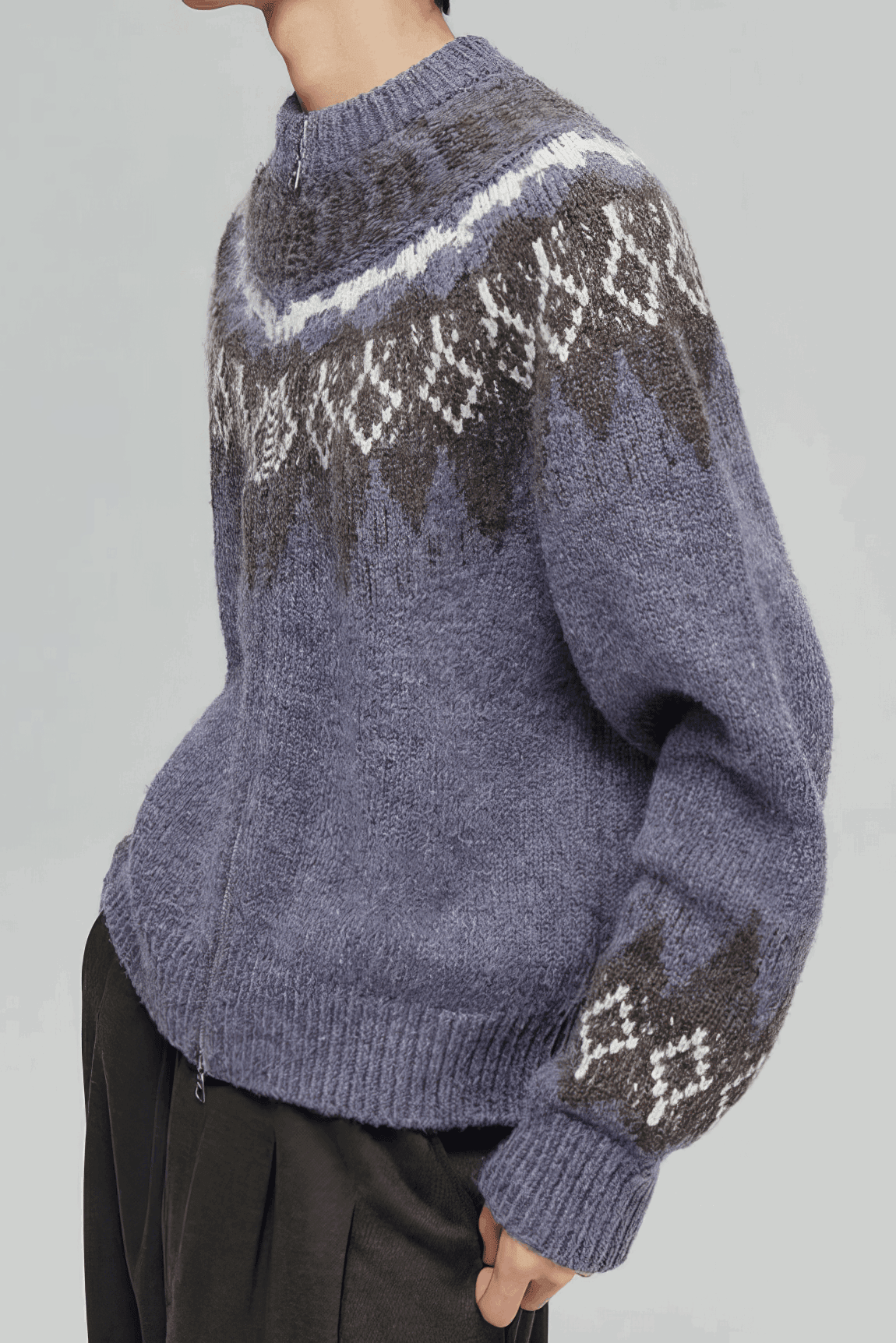 Fair Isle Zip Knit Cardigan