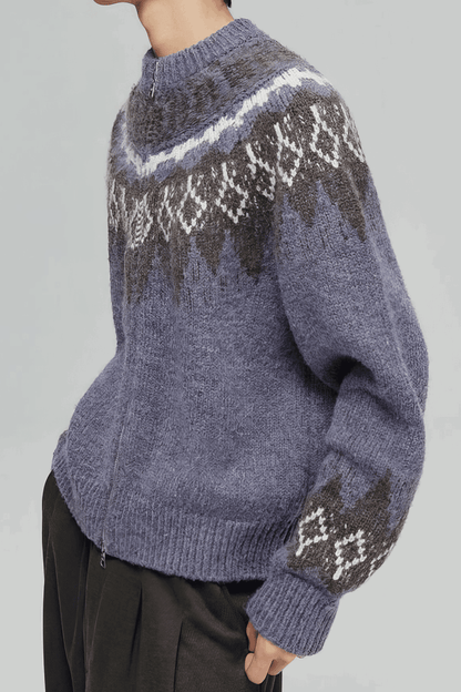 Fair Isle Zip Knit Cardigan