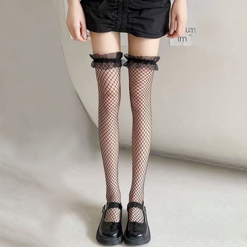 Lace Trim Fishnet Stockings