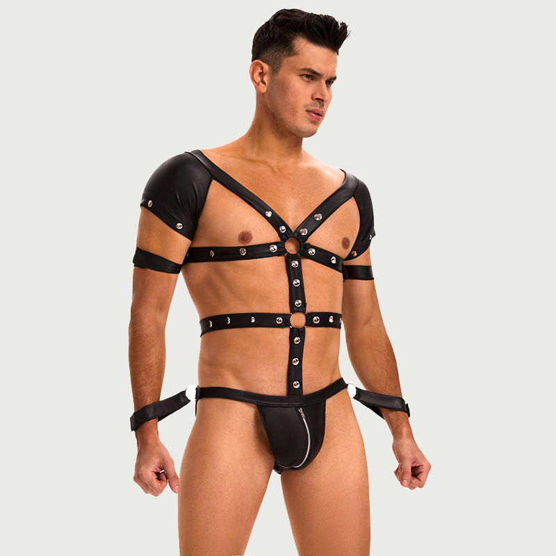 Black Leather Harness Jumpsuit