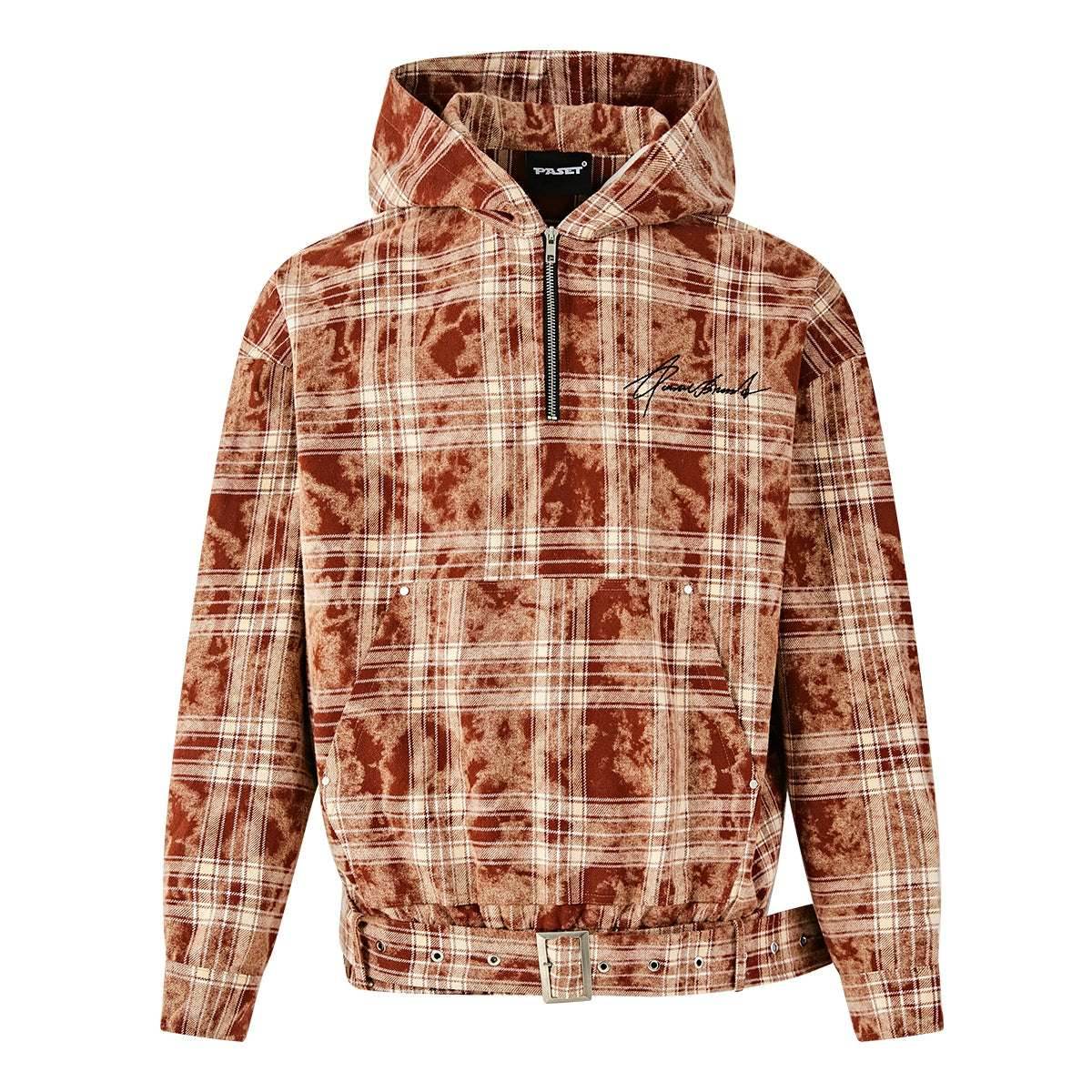 Tie-Dye Hoodie - Half-Zip Belted Checkered Loungewear