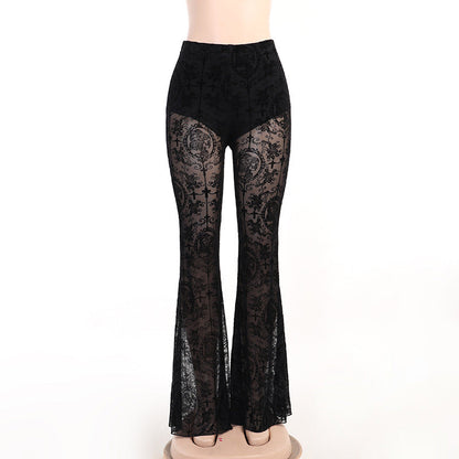 High-Waist Gothic Lace Flare Pants