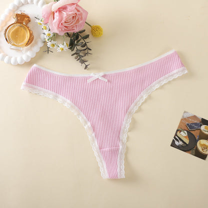 Bowknot Lace Trim Thong