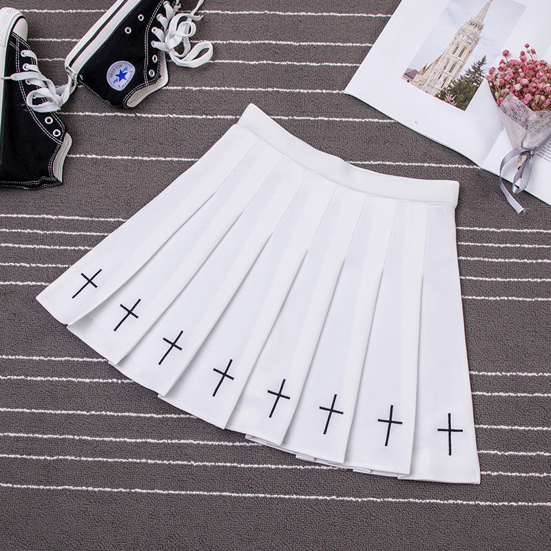 Gothic Cross Pleated Skirt