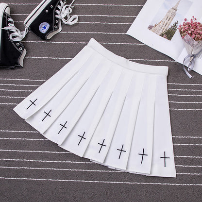 Gothic Cross Pleated Skirt