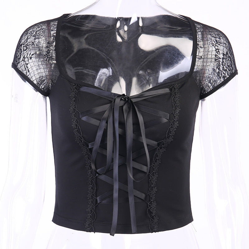 Gothic Lace-Up Crop Top