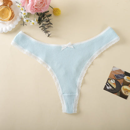 Bowknot Lace Trim Thong