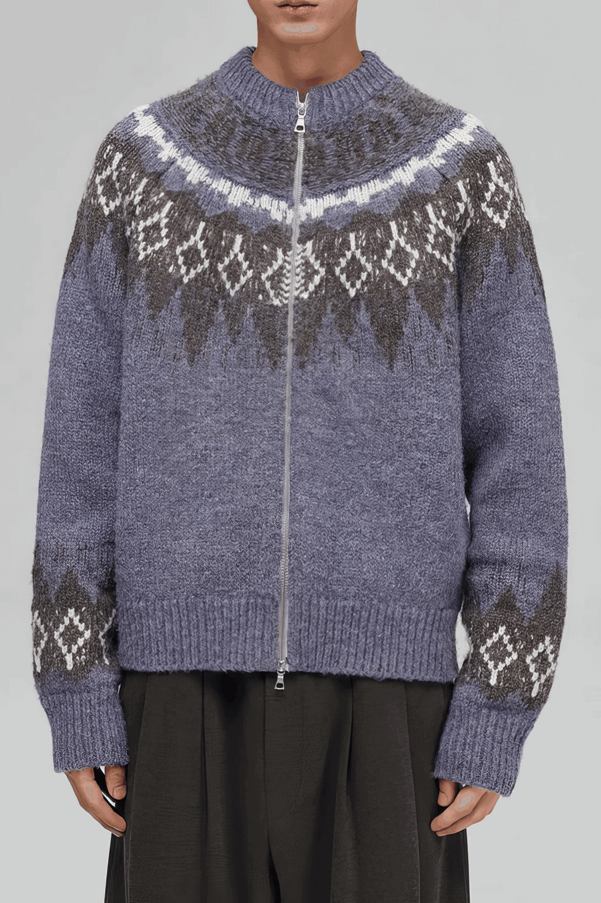 Fair Isle Zip Knit Cardigan