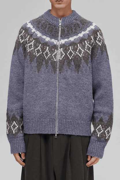 Fair Isle Zip Knit Cardigan