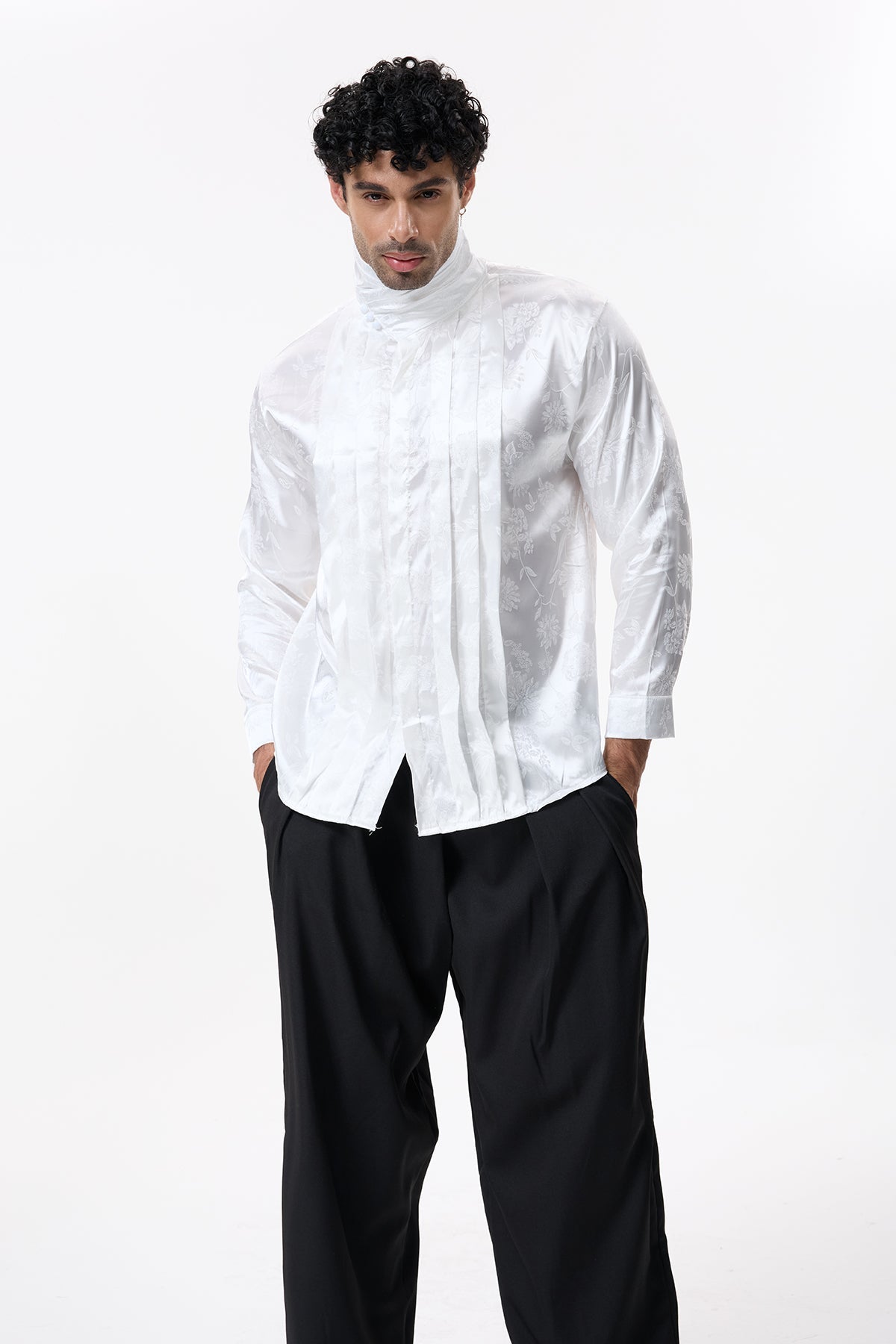 Obscure Wrap Long Sleeve Embroidery Shirt