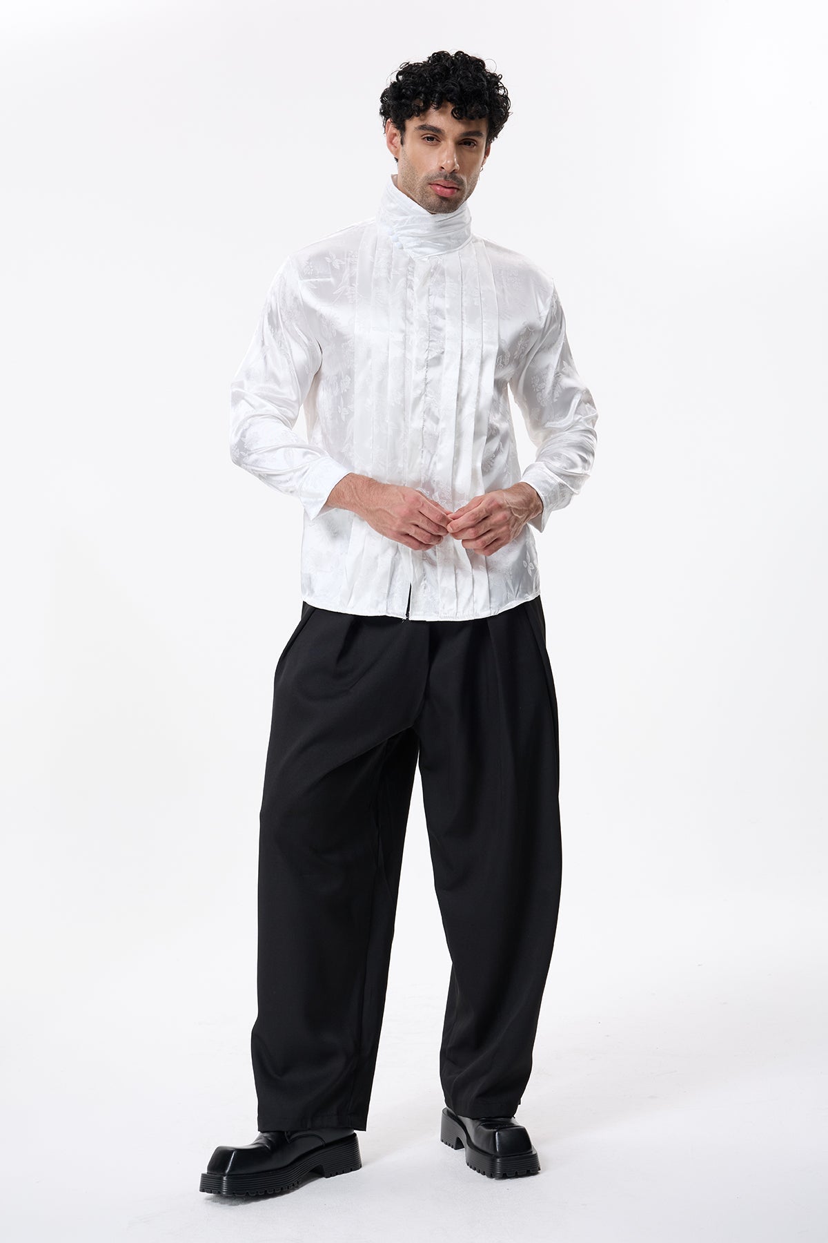 Obscure Wrap Long Sleeve Embroidery Shirt