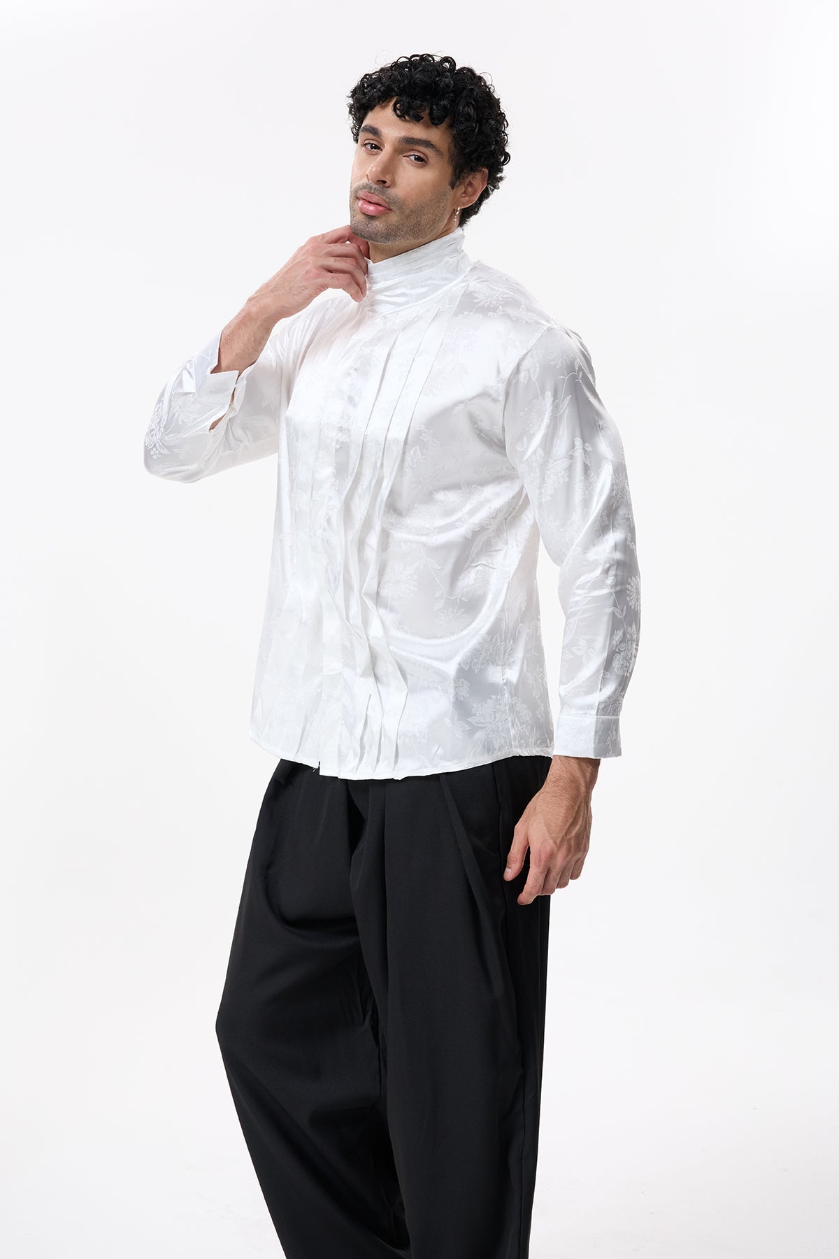 Obscure Wrap Long Sleeve Embroidery Shirt