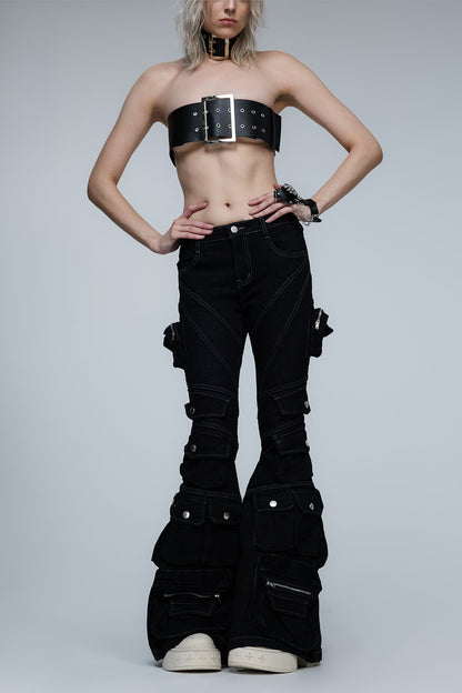 Obsidian Denim Bootcut Cargo Jeans